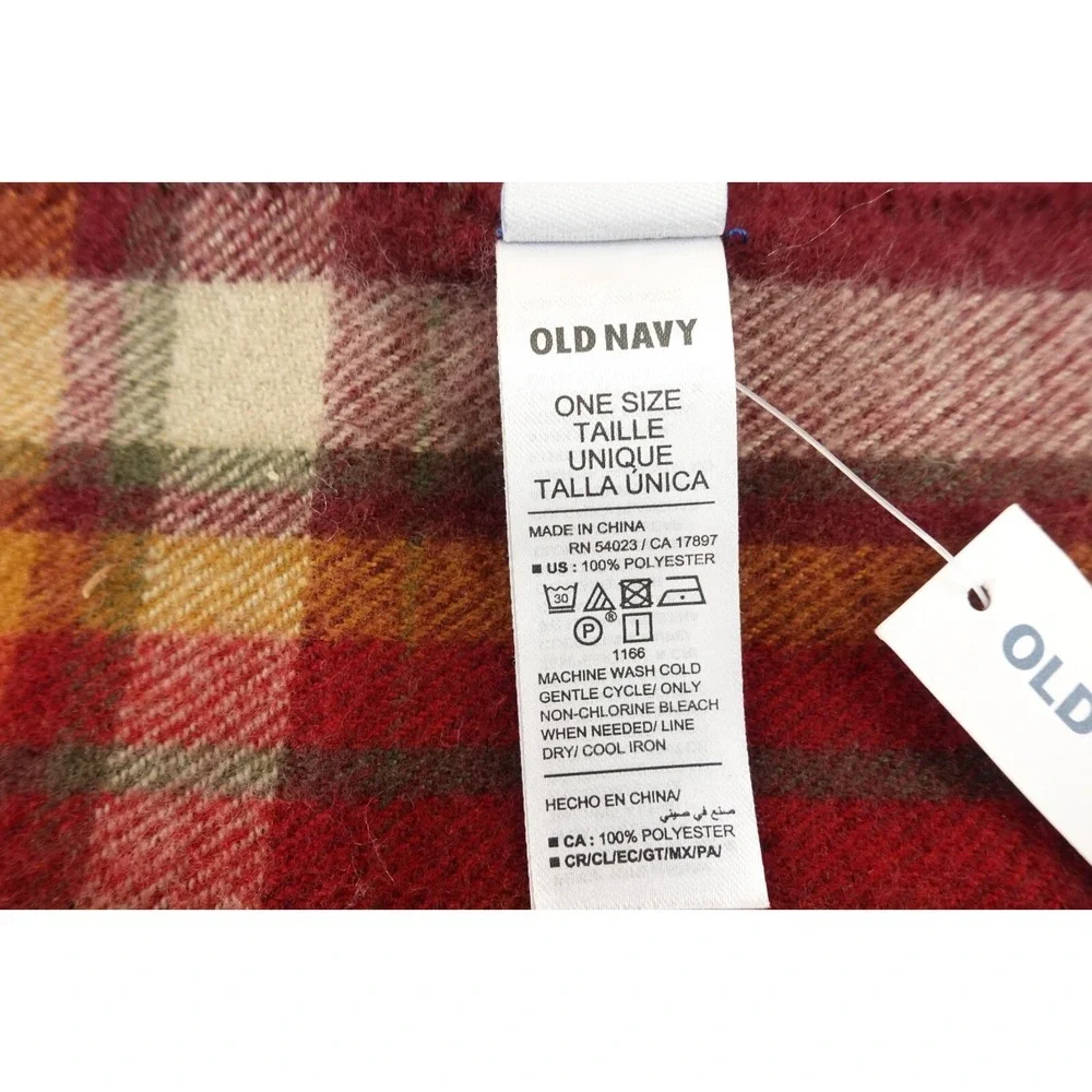 Old Navy Mens Burgundy Plaid Soft Flannel Tassel Scarf NWT